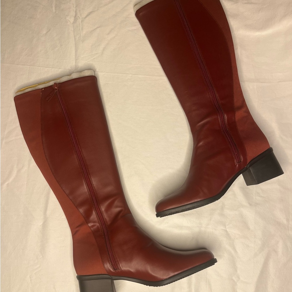 me too Red Brown Leather Knee Boots